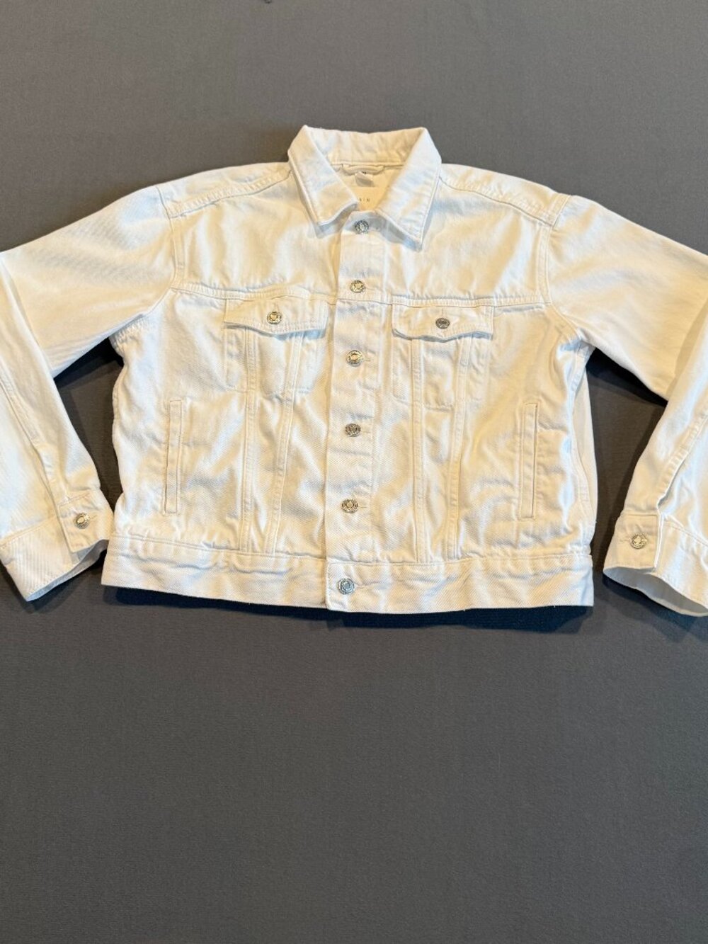 &Denim White Denim Jacket Women’s Medium Trucker Jean Jacket Button Front